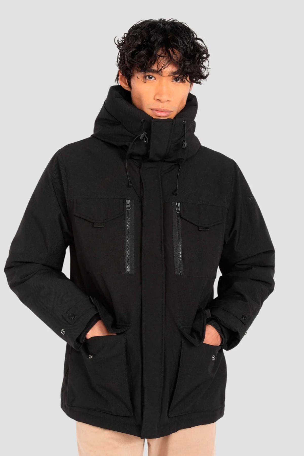 Black parka with multi-pocket hood - Image n°5