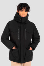 Black parka with multi-pocket hood - Image n°5