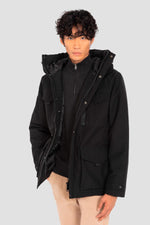 Black parka with multi-pocket hood - Image n°1