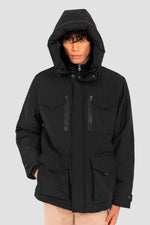 Black parka with multi-pocket hood - Image n°2