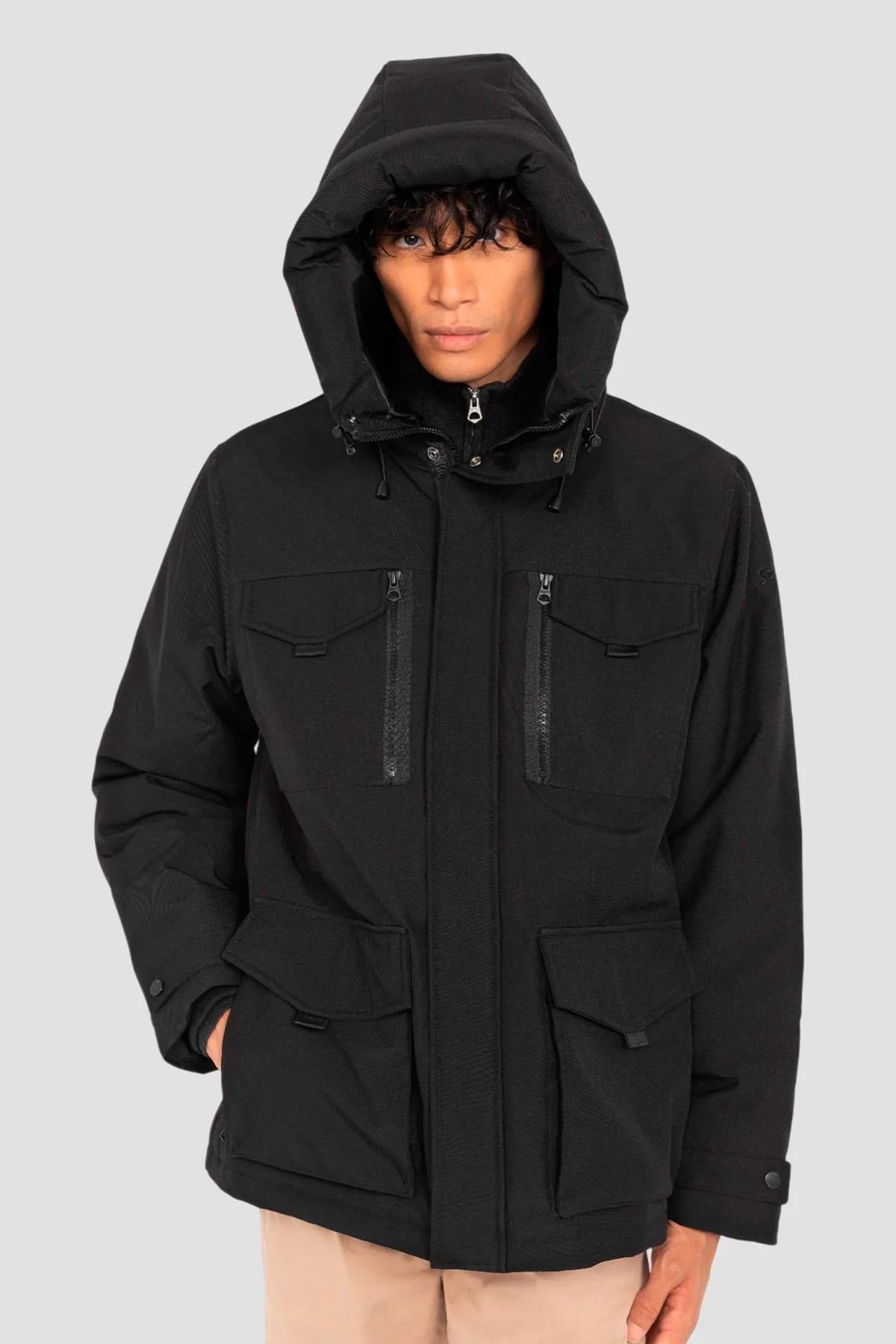 Black parka with multi-pocket hood - Image n°2