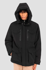 Black parka with multi-pocket hood - Image n°2