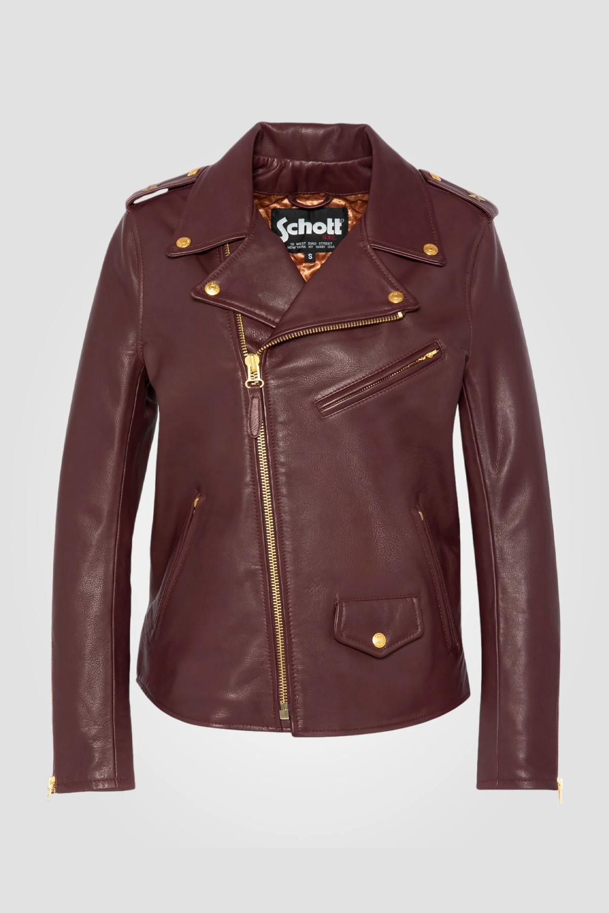 Women’s burgundy leather perfecto - Image n°5