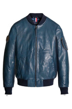 Women's Ocean Blue Leather Bomber Jacket from the Patrouille de France - Image n°2