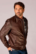 Brown leather bomber jacket from the Patrouille de France - Image n°1