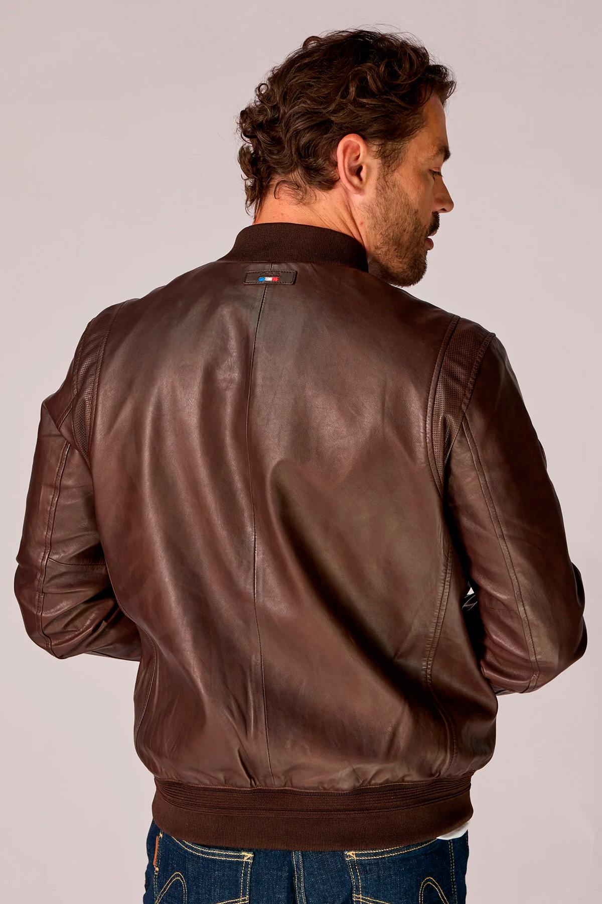 Brown leather bomber jacket from the Patrouille de France - Image n°5