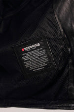 Redskins' black lambskin biker jacket: six badges, perforated sides. - Image n°4