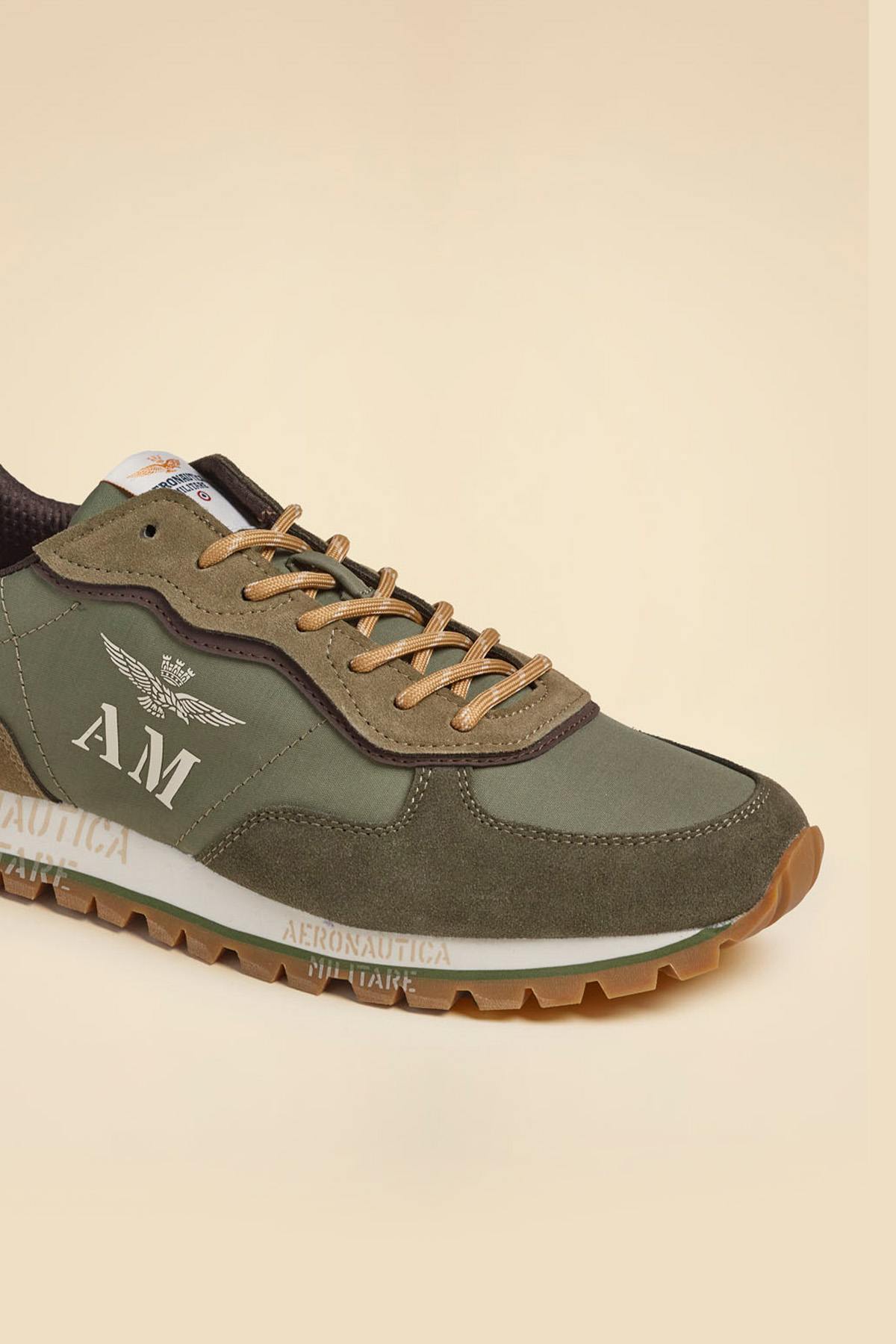 Canvas sneakers with military green suede inserts - Image n°2