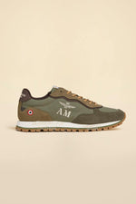 Canvas sneakers with military green suede inserts - Image n°1