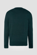 Dark green round neck sweater in fine knit - Image n°4