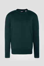 Dark green round neck sweater in fine knit - Image n°1