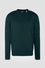 Dark green round neck sweater in fine knit - Image n°1