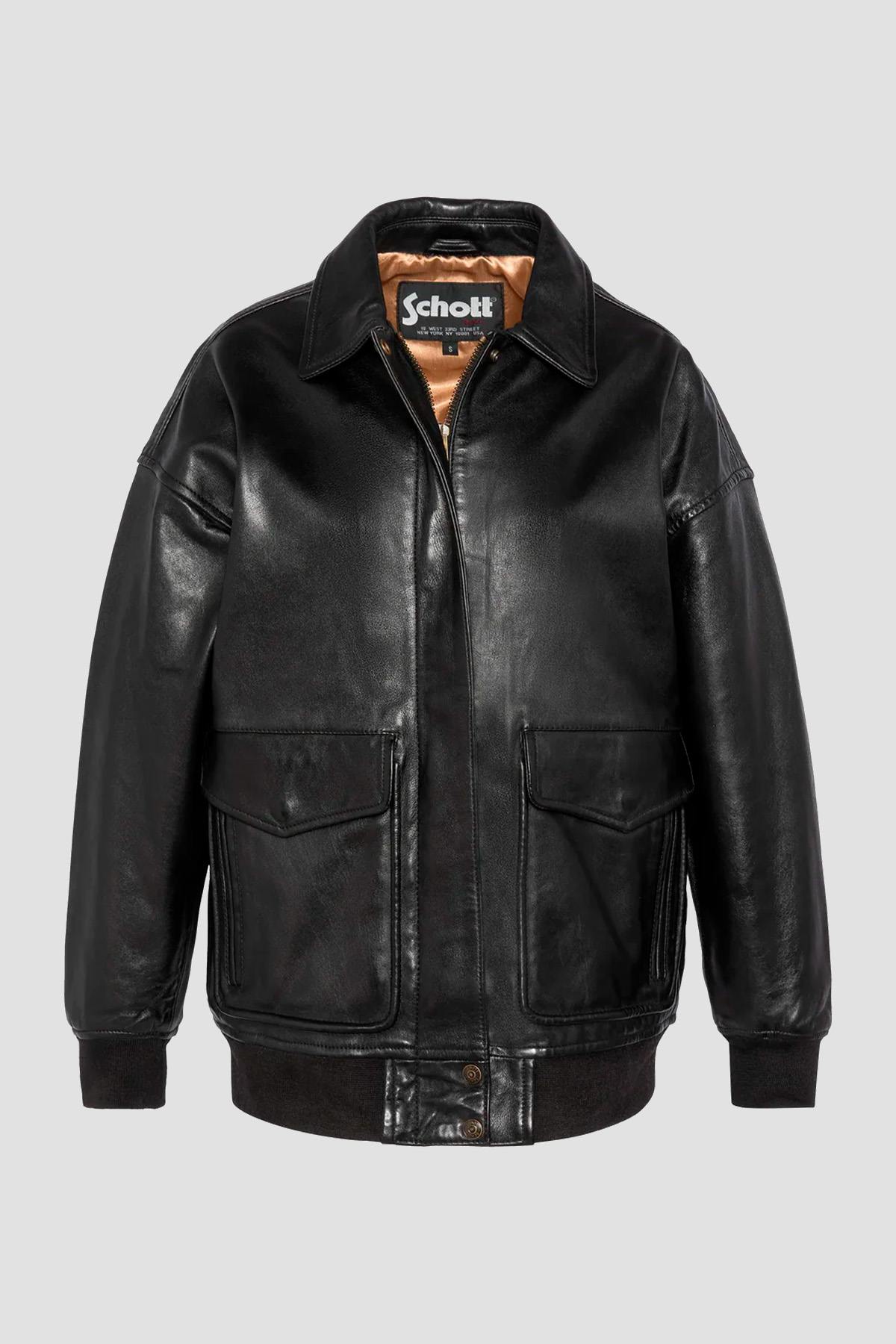 Black leather boyfriend bomber jacket - Image n°1