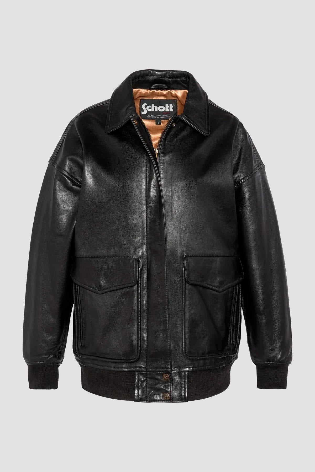 Black leather boyfriend bomber jacket - Image n°1