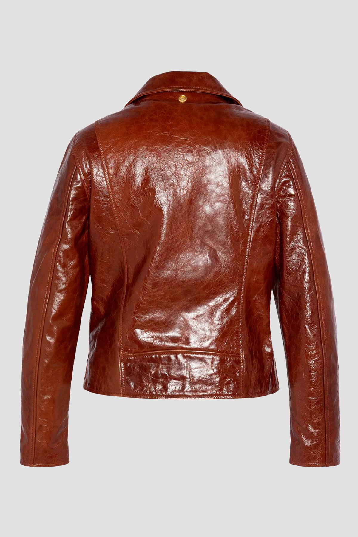 Perfecto in brown patent leather with a crinkled effect - Image n°8