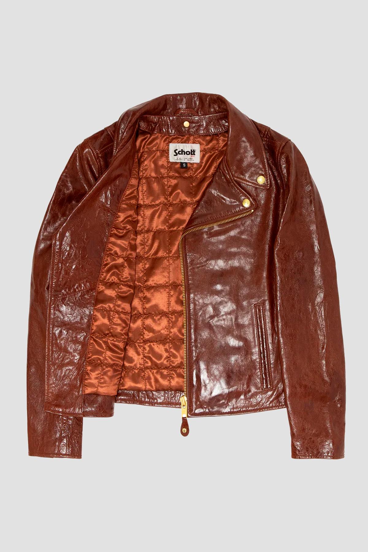 Schott's glossy lambskin perfecto, slim and bold in rich brown. - Image n°7