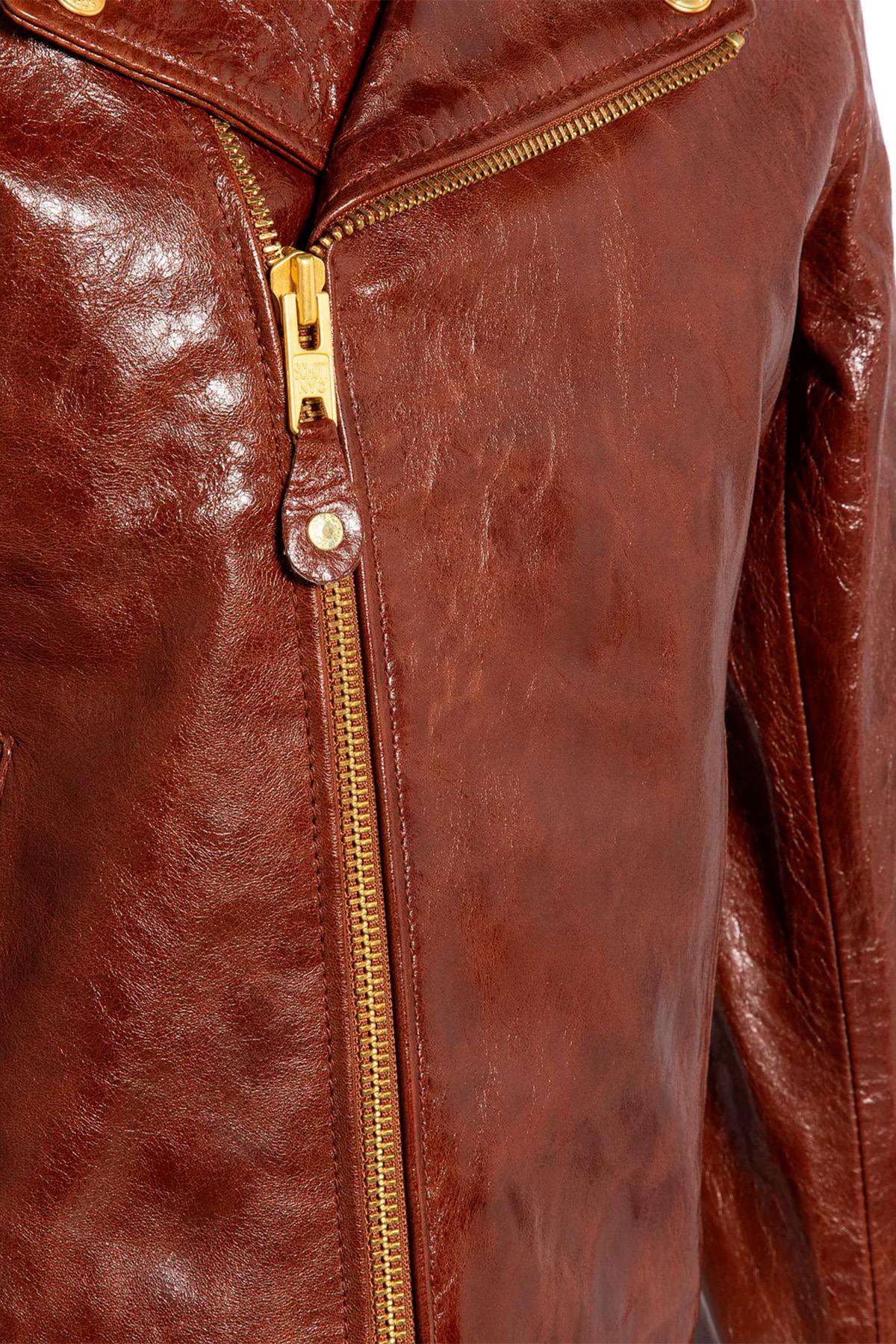 Perfecto in brown patent leather with a crinkled effect - Image n°5
