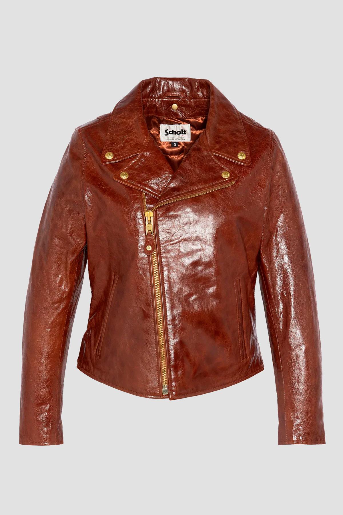 Schott's glossy lambskin perfecto, slim and bold in rich brown. - Image n°6