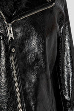 Glossy black lambskin Perfecto by Schott-cracked-effect, asymmetrical. - Image n°3