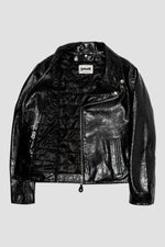 Glossy black lambskin Perfecto by Schott-cracked-effect, asymmetrical. - Image n°4