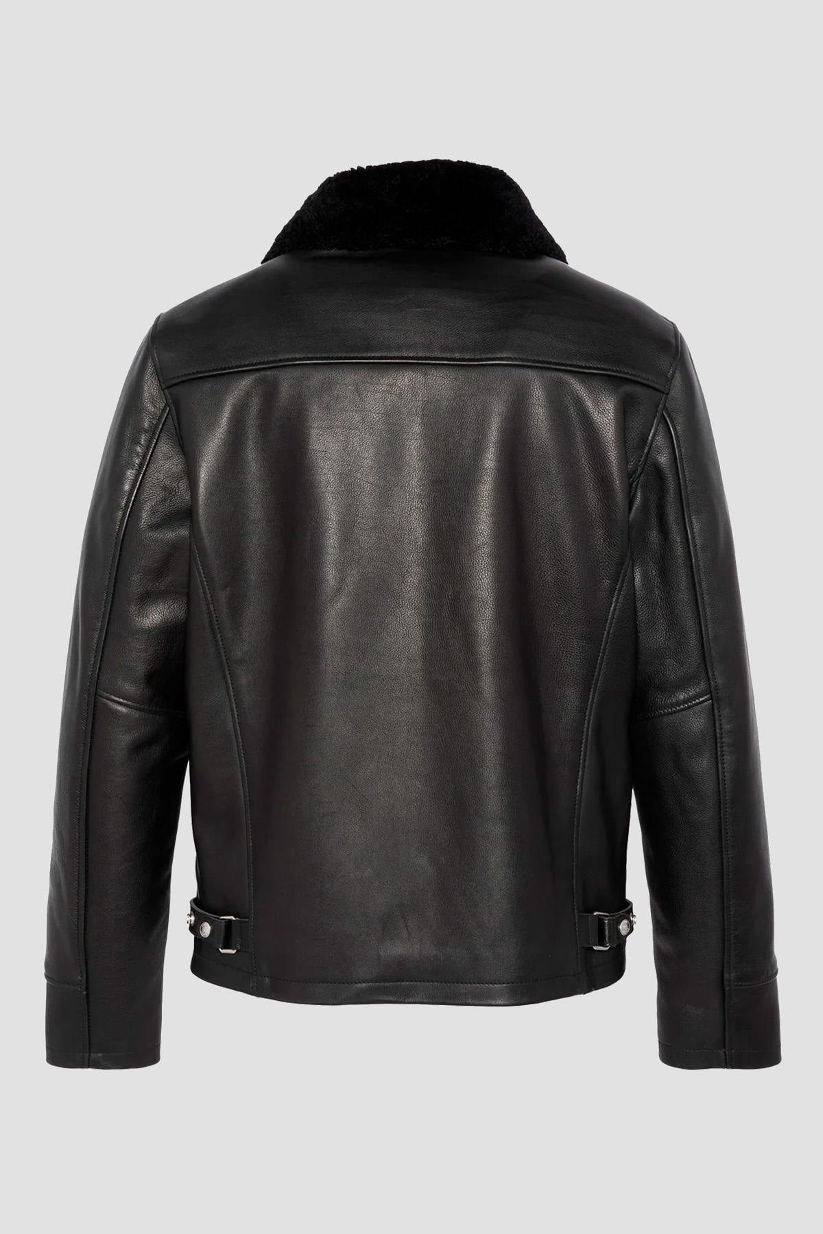 Iconic Schott pilot jacket in black cowhide with zip and collar. - Image n°8