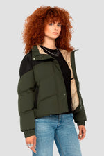 Khaki and black hooded down jacket - Image n°8