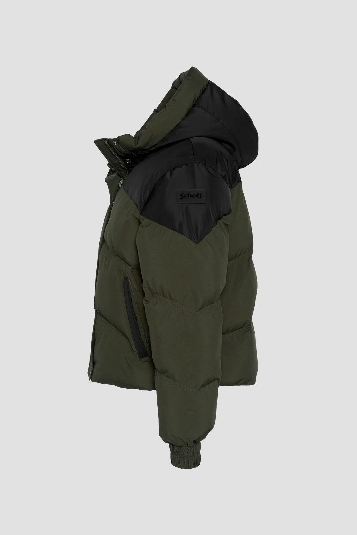 Khaki and black hooded down jacket - Image n°7