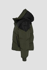 Khaki and black hooded down jacket - Image n°7