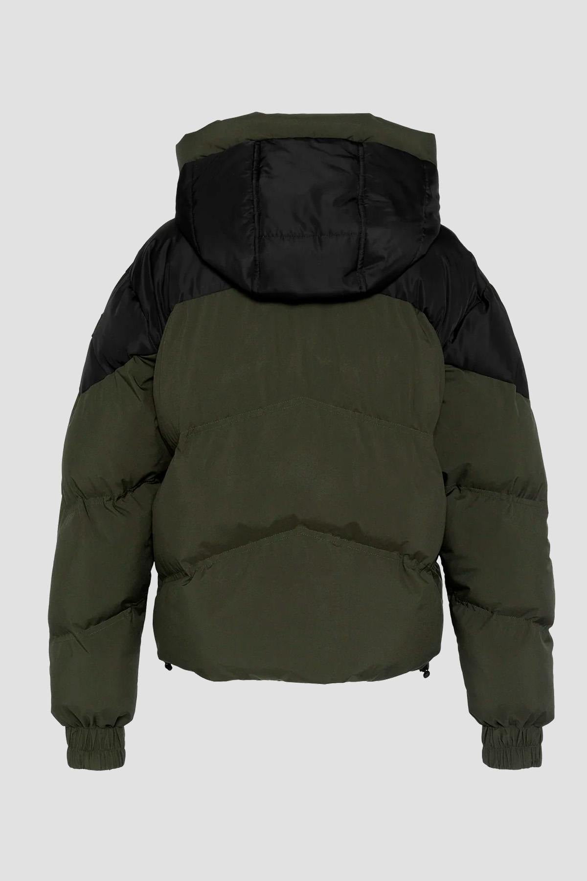 Khaki and black hooded down jacket - Image n°6