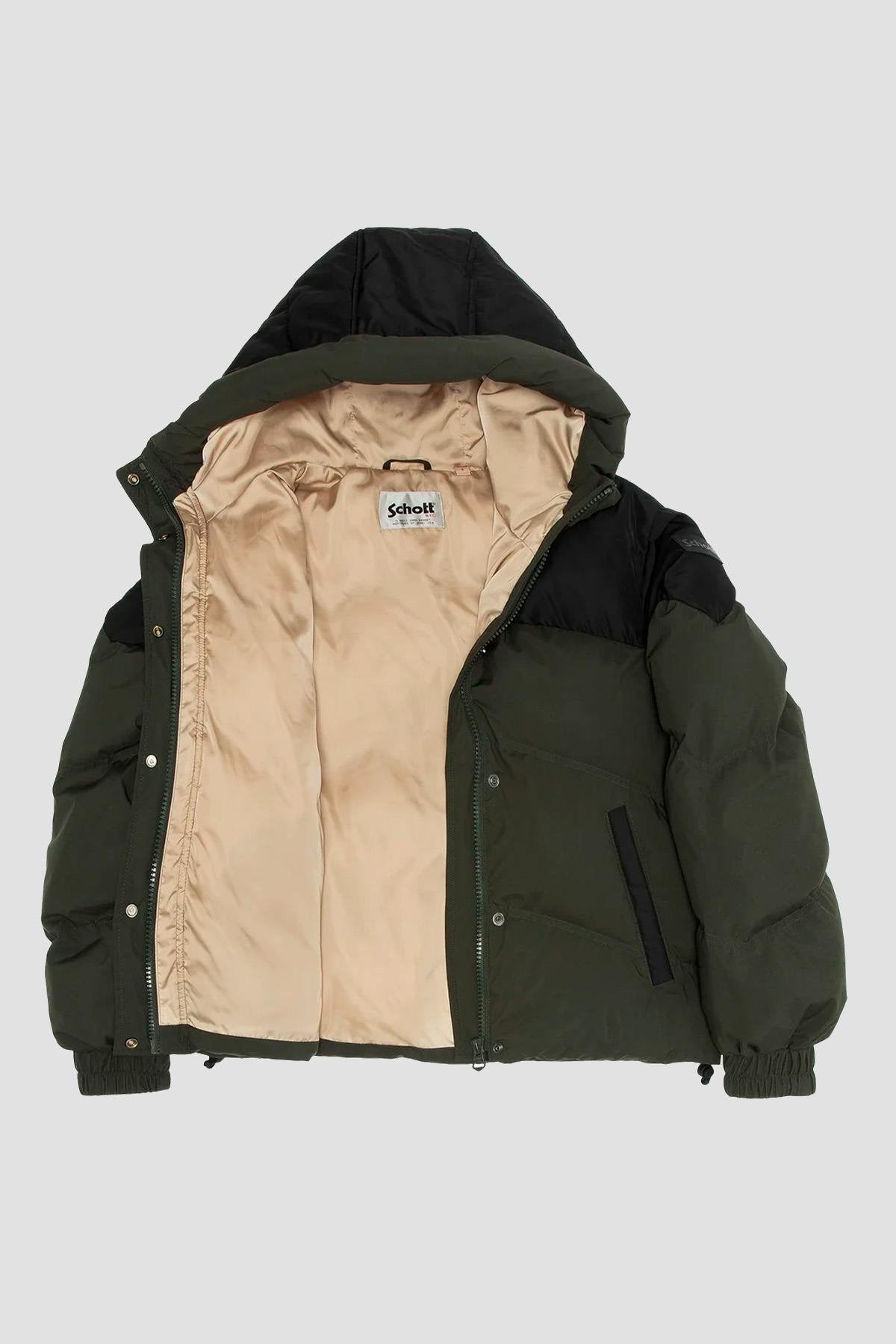 Khaki and black hooded down jacket - Image n°5