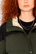 Khaki and black hooded down jacket - Image n°3