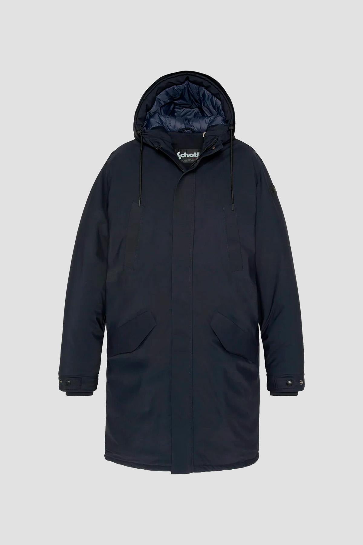 Long navy blue hooded parka - Image n°1