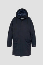 Long navy blue hooded parka - Image n°1