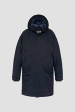 Long navy blue hooded parka - Image n°1