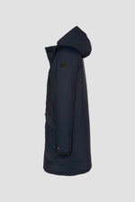 Long navy blue hooded parka - Image n°5