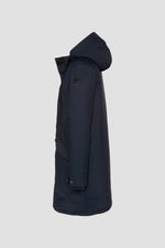 Long navy blue hooded parka - Image n°5