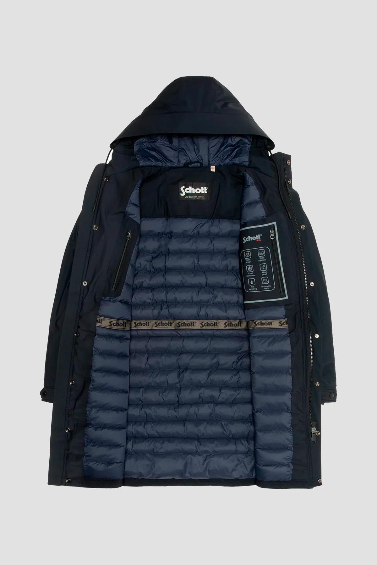 Long navy blue hooded parka - Image n°2