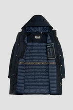Long navy blue hooded parka - Image n°2