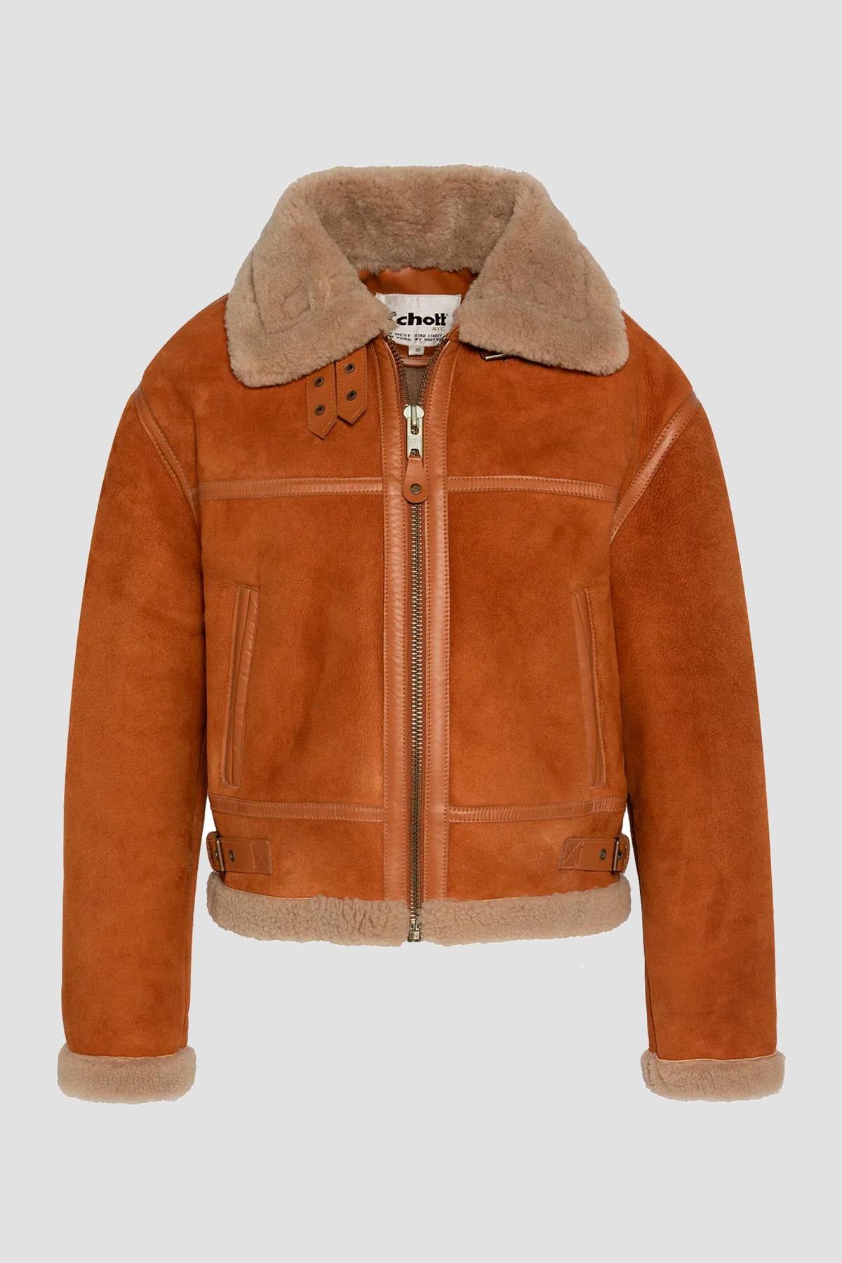 Schott's cinnamon shearling bomber. Cropped, cosy, and stylish. - Image n°4