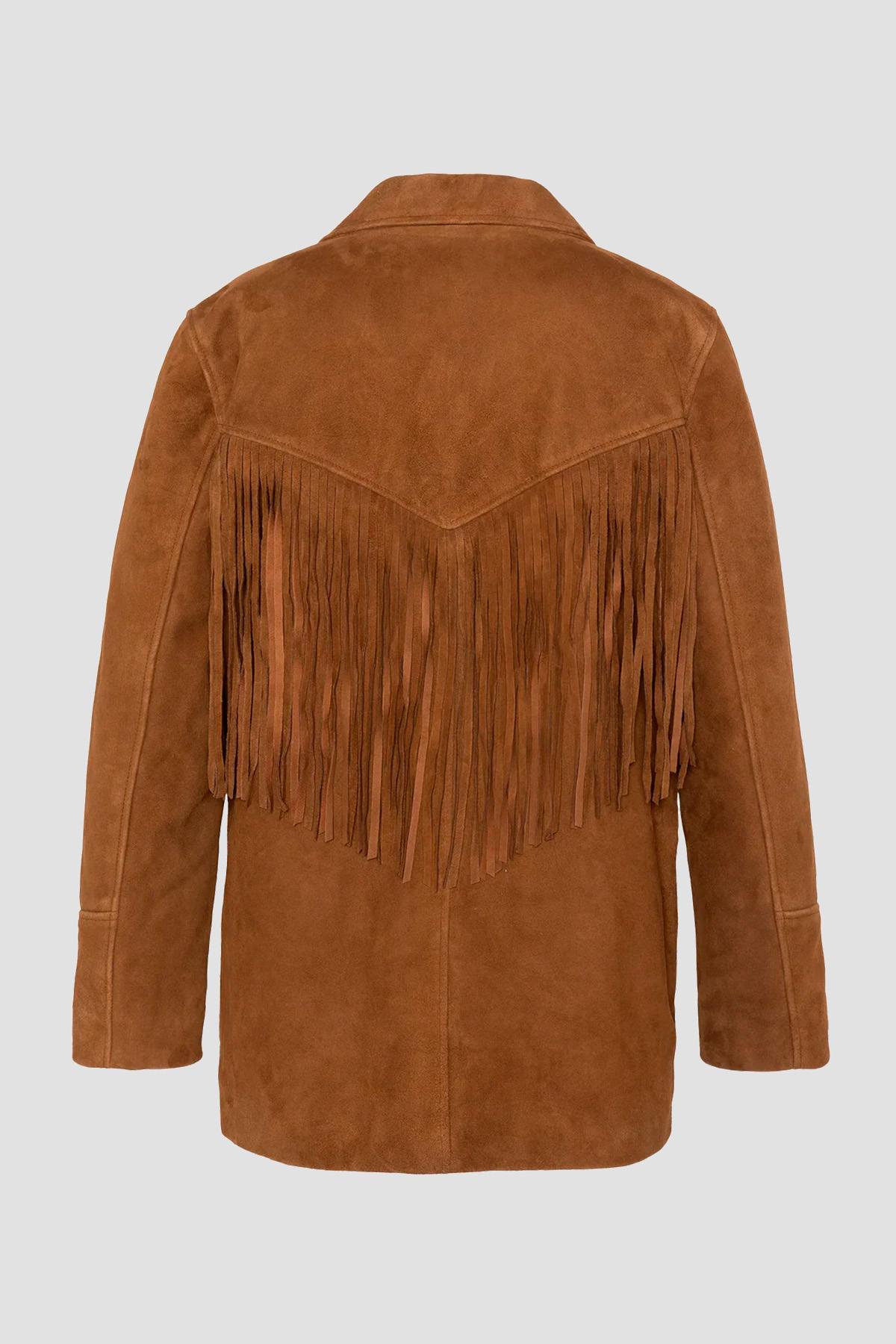 Rust Western Suede Leather Jacket with Fringes - Image n°2