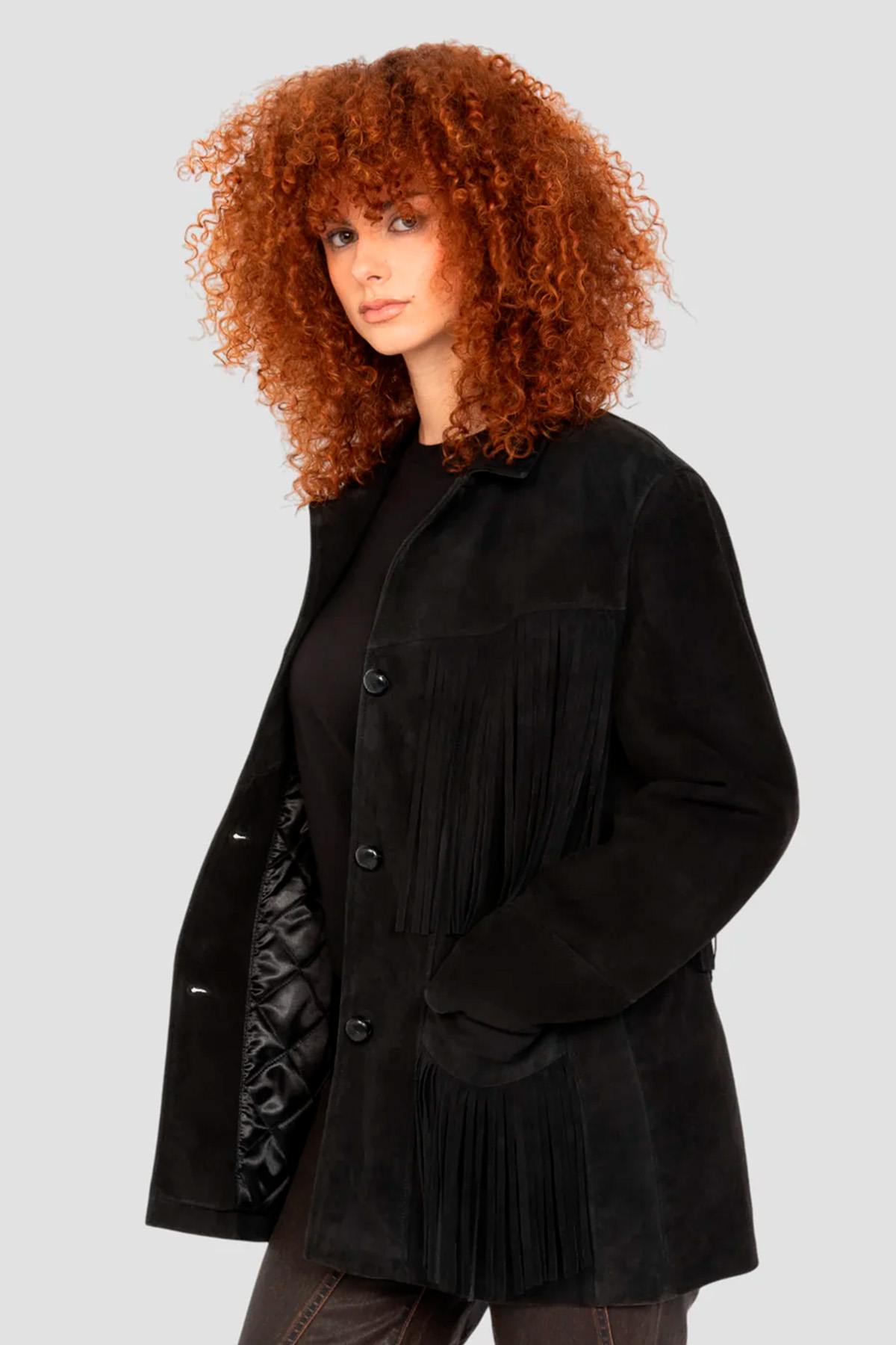 Black Western Suede Leather Jacket with Fringes - Image n°7