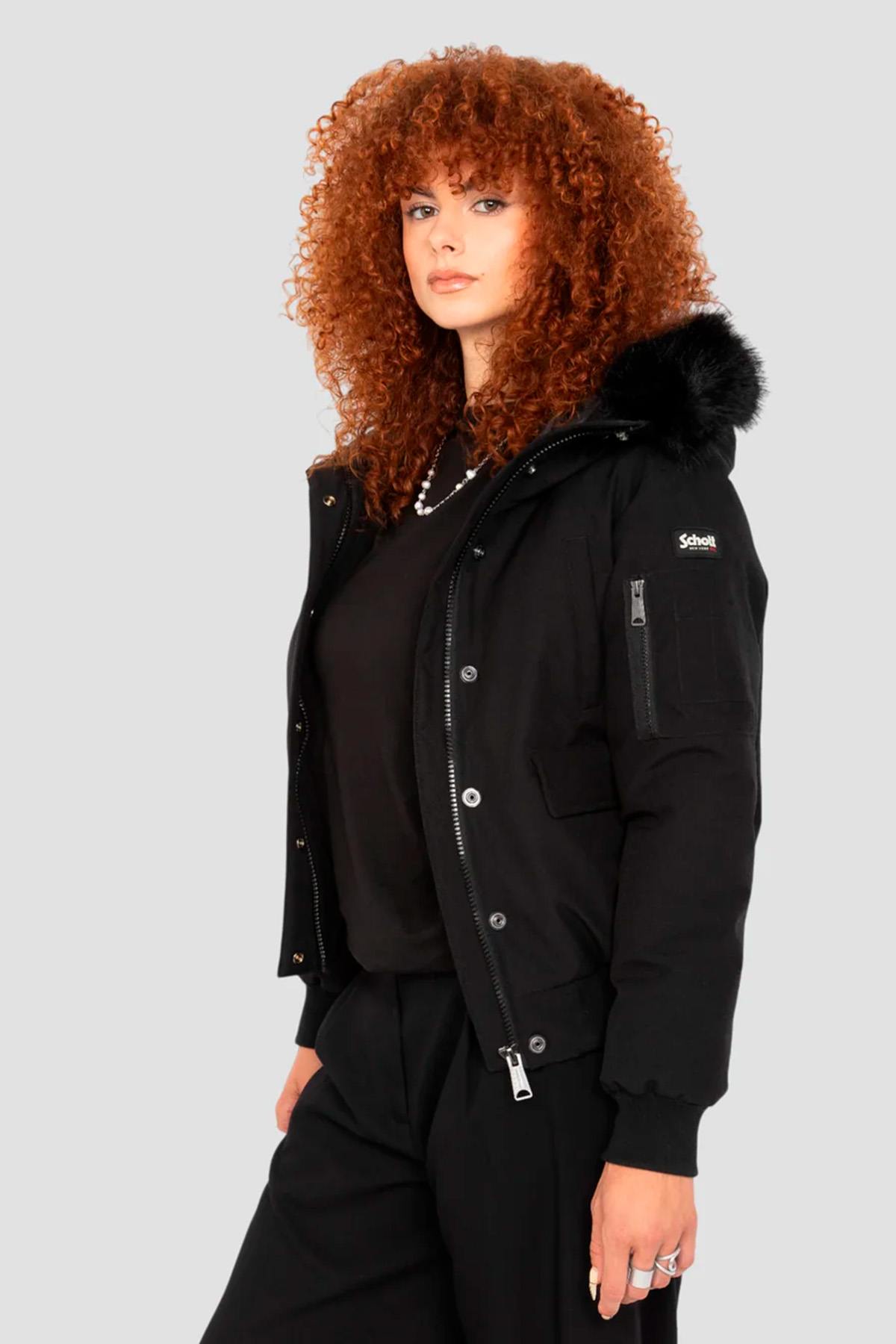 Short black snorkel jacket with hood - Image n°5