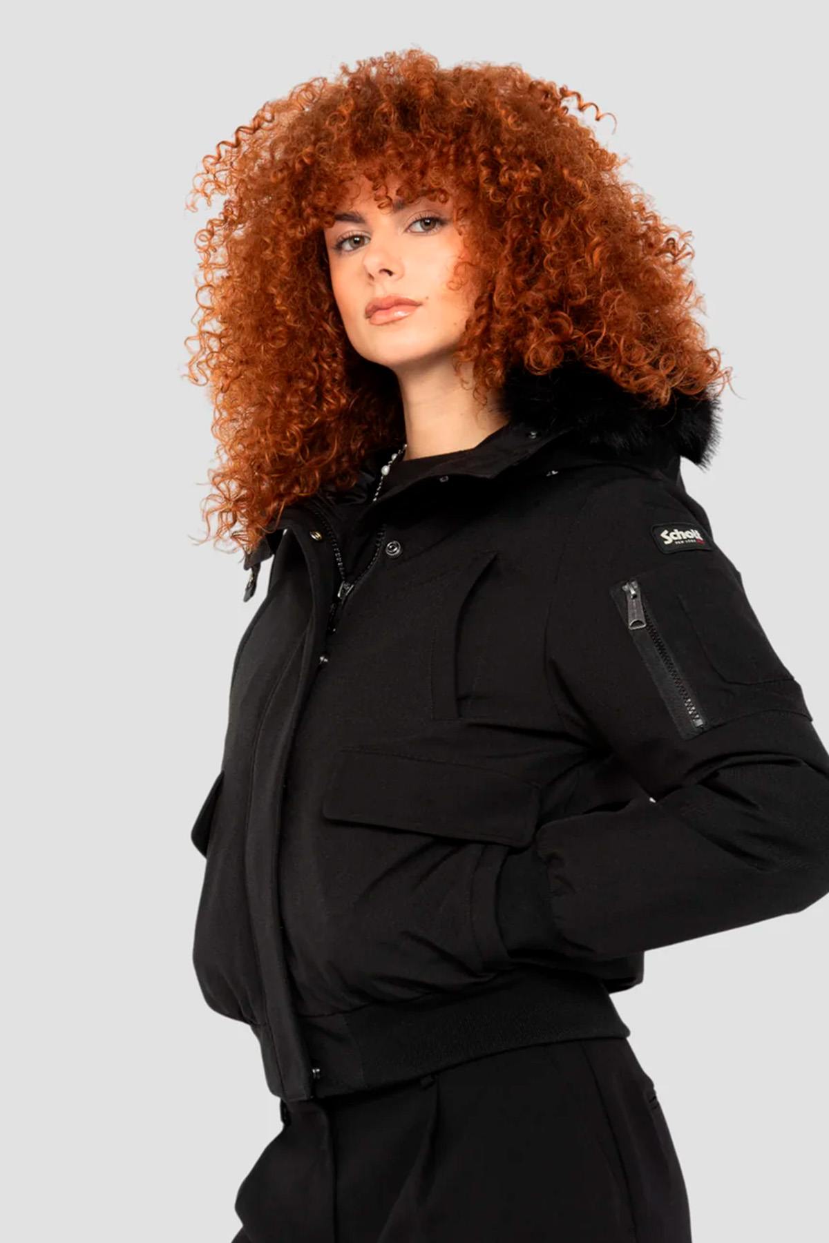 Short black snorkel jacket with hood - Image n°1