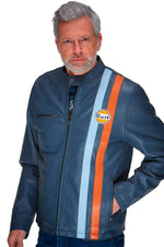 Gulf navy blue biker collar leather jacket - Image n°1