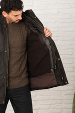 Dark brown parka in thick leather with removable facing - Image n°6