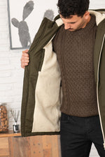 Long dark khaki parka with sherpa lining - Image n°6