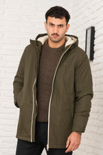 Long dark khaki parka with sherpa lining - Image n°4