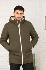 Long dark khaki parka with sherpa lining - Image n°1