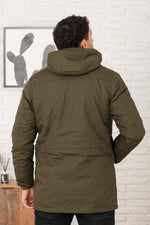 Long dark khaki parka with sherpa lining - Image n°5