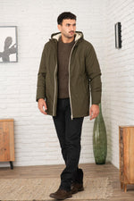 Long dark khaki parka with sherpa lining - Image n°3